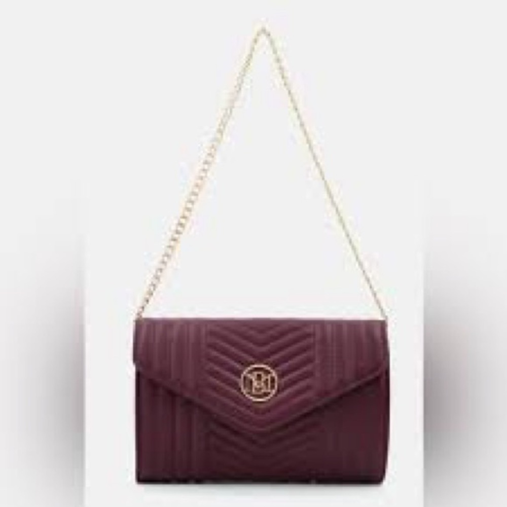 Badgley Mischka Collection v Quilted center crossbody Convertible Bag Plum NWT